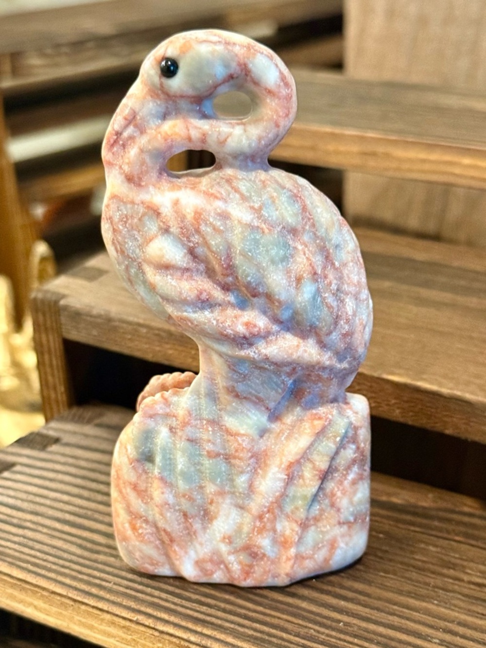 Red vein jasper flamingo carving